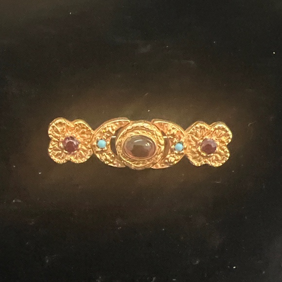 Goldette Jewelry - Goldette Vintage Gold Jeweled Bar Brooch with Gem Accents